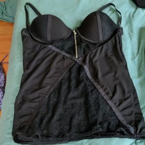 Black Bustier with Net Cutouts and Zipper